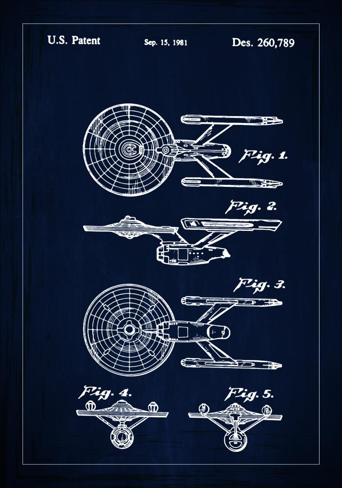 Disegni di brevetti - Star Trek - USS Enterprise - Blu Poster