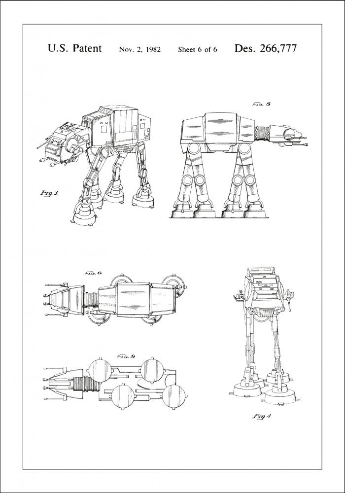 Disegni di brevetti - Star Wars - Walker - Bianco Poster
