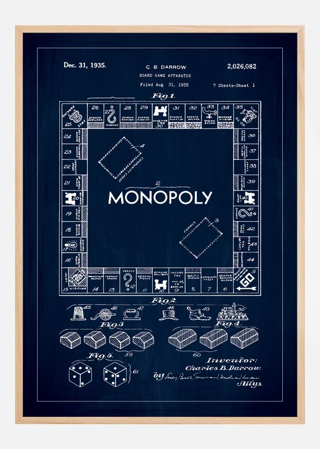 Disegni di brevetti - Monopoly I - Blu Poster