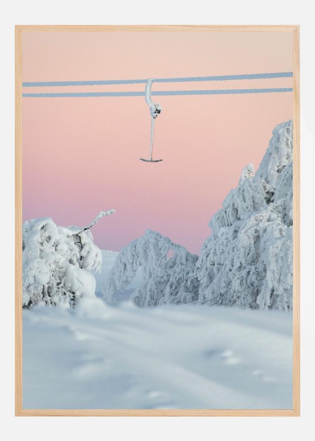 Snowbound lift in pastel sky Poster
