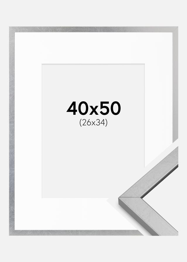 Cornice Minerva Argento 40x50 cm - passe-partout Bianco 27x35 cm