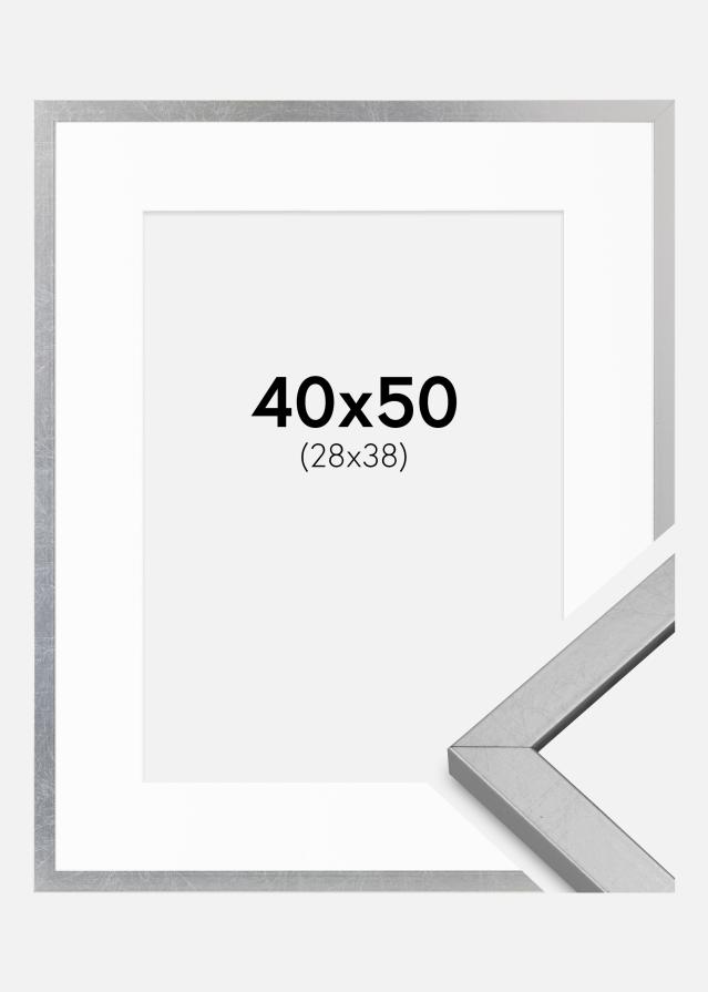 Cornice Minerva Argento 40x50 cm - passe-partout Bianco 29x39 cm