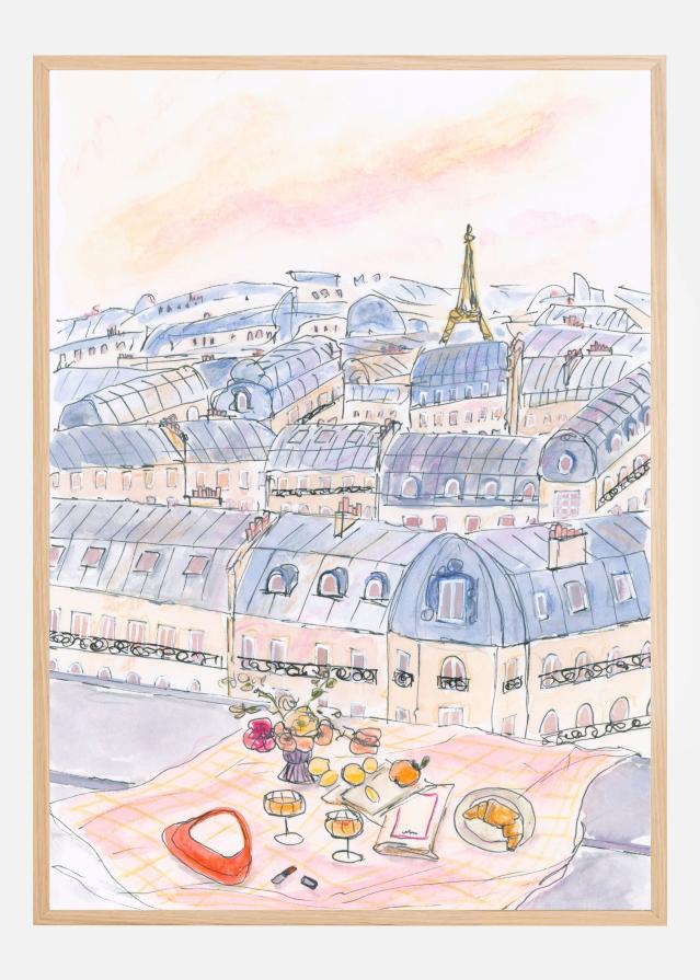 Parisian Rooftop Picnic With Eiffel Tower Views Poster