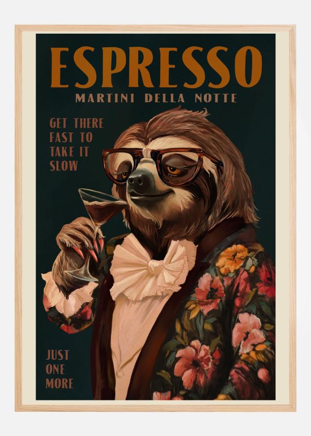 Art Deco Espresso Martini Drinking Sloth Poster
