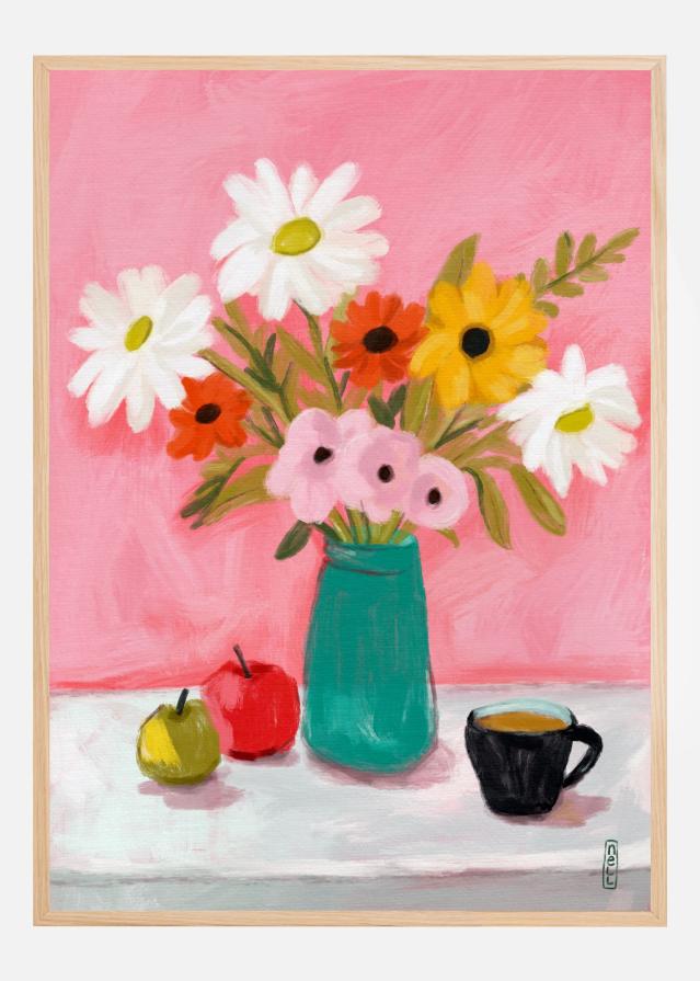Sunday Morning Coffee and Flowers Poster