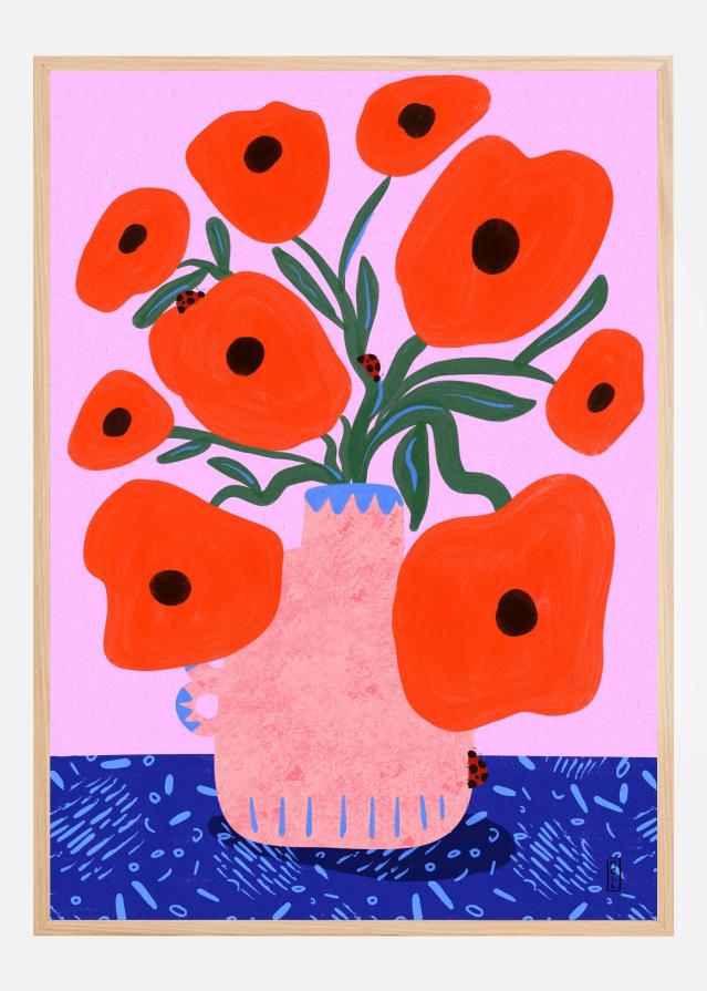 Red Poppies and Ladybirds Floral Poster