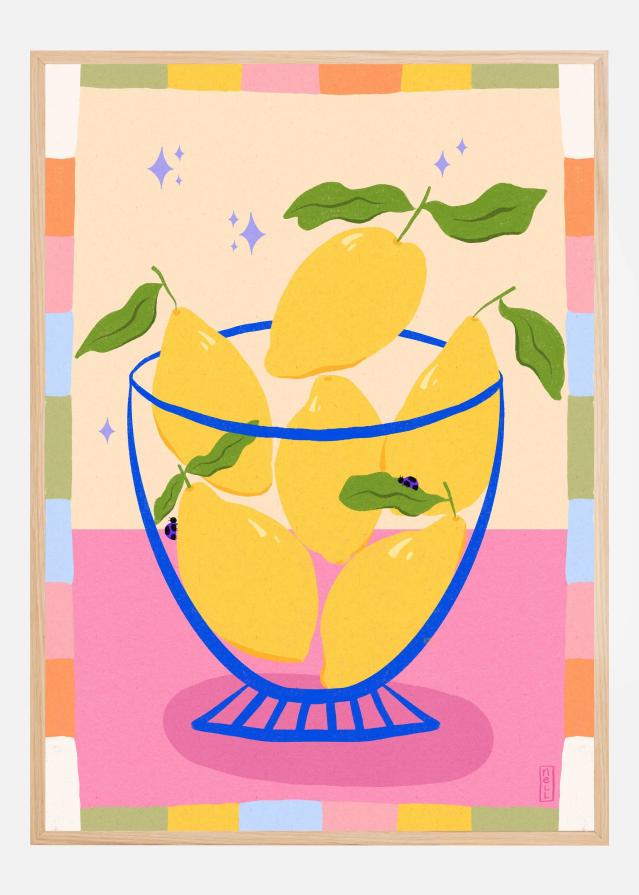 Lemons in a Bowl Retro with Colorful Frame Poster