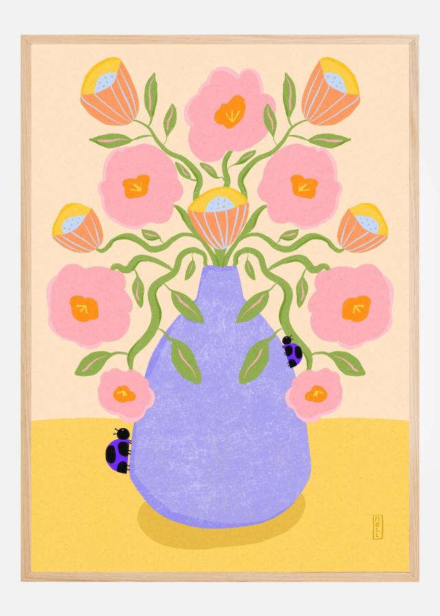 Summer Retro Flowers in a Vase Poster