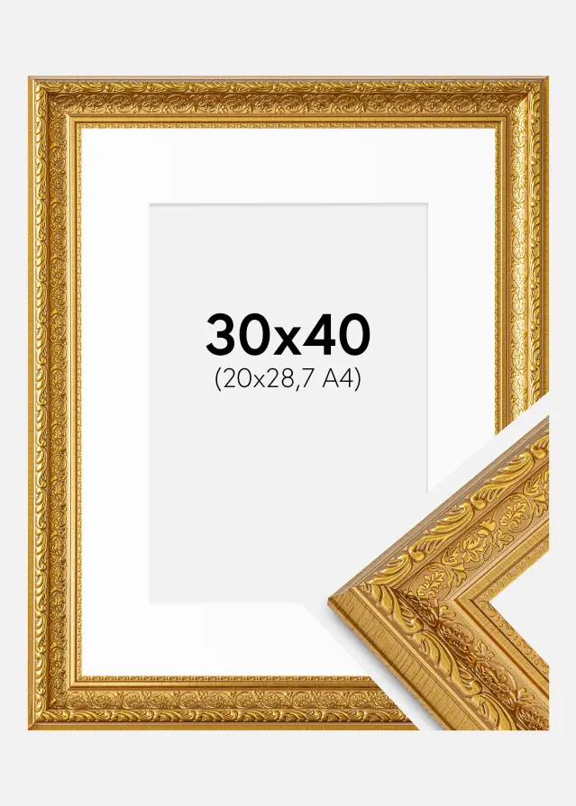 Cornice Ornate Oro 30x40 cm - passe-partout Bianco 21x29,7 cm