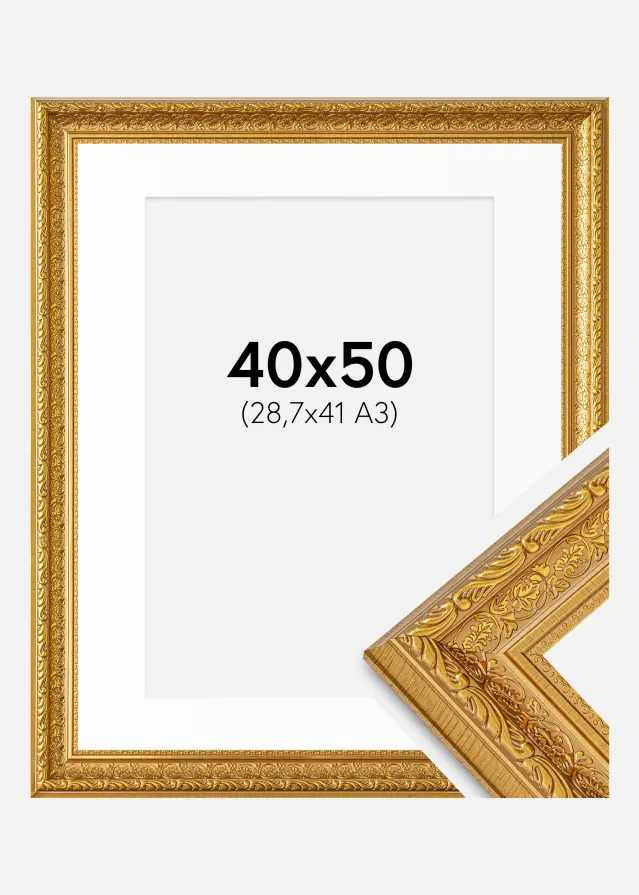 Cornice Ornate Oro 40x50 cm - passe-partout Bianco 29,7x42 cm