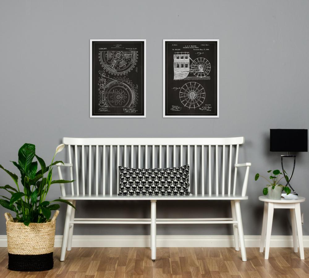 Disegni di brevetti - Ingranaggi - Nero Poster