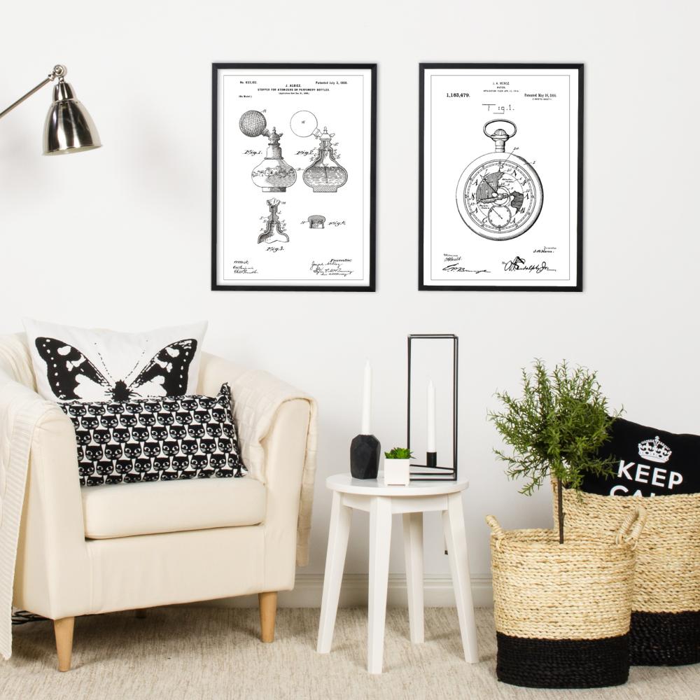 Disegni di brevetti - Orologio da tasca - Bianco Poster