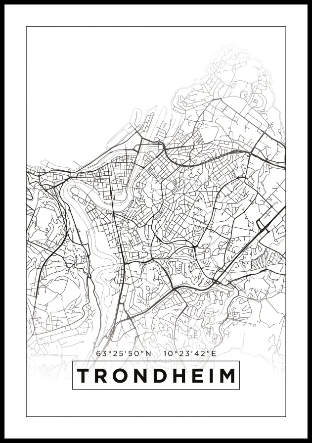 Mappa - Trondheim - Poster bianco