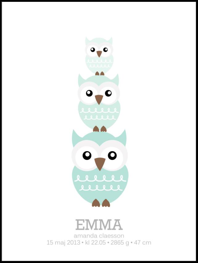 Owls Birth Poster II Green