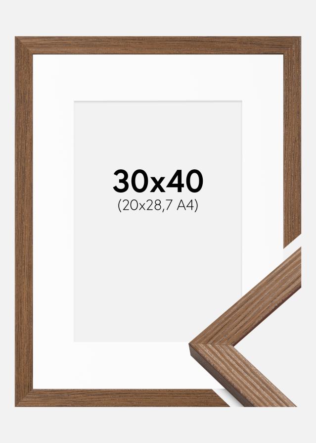 Cornice Fiorito Rovere scuro 30x40 cm - Passe-partout Bianco 21x29,7 cm (A4)