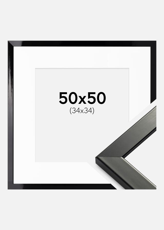 Cornice Uppsala Nero Laccato lucido 50x50 cm - Passe-partout Bianco 35x35 cm