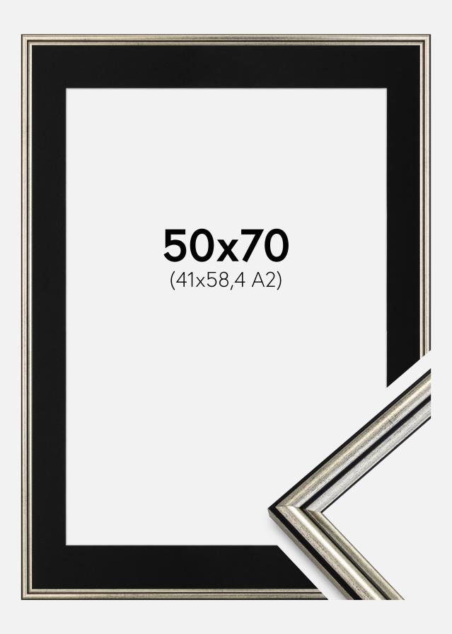 Cornice Horndal Argento 50x70 cm - Passe-partout Nero 42x59,4 cm (A2)