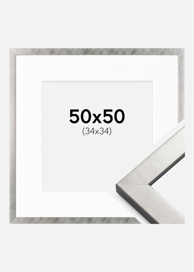 Cornice Uppsala Argento 50x50 cm - Passe-partout Bianco 35x35 cm