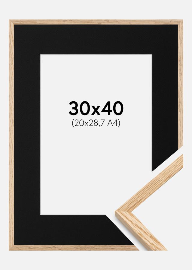 Cornice Quercia Sottile 30x40 cm - Passe-partout Nero 21x29,7 cm (A4)