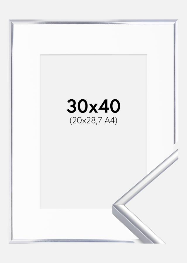 Cornice Alluminio Finitura brillante Argento 30x40 - Passe-partout Bianco