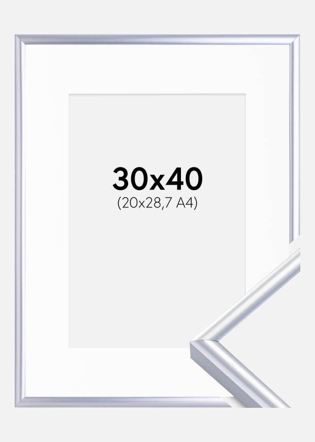 Cornice Victoria Argento 30x40 cm - Passe-partout Bianco 21x29,7 cm (A4)