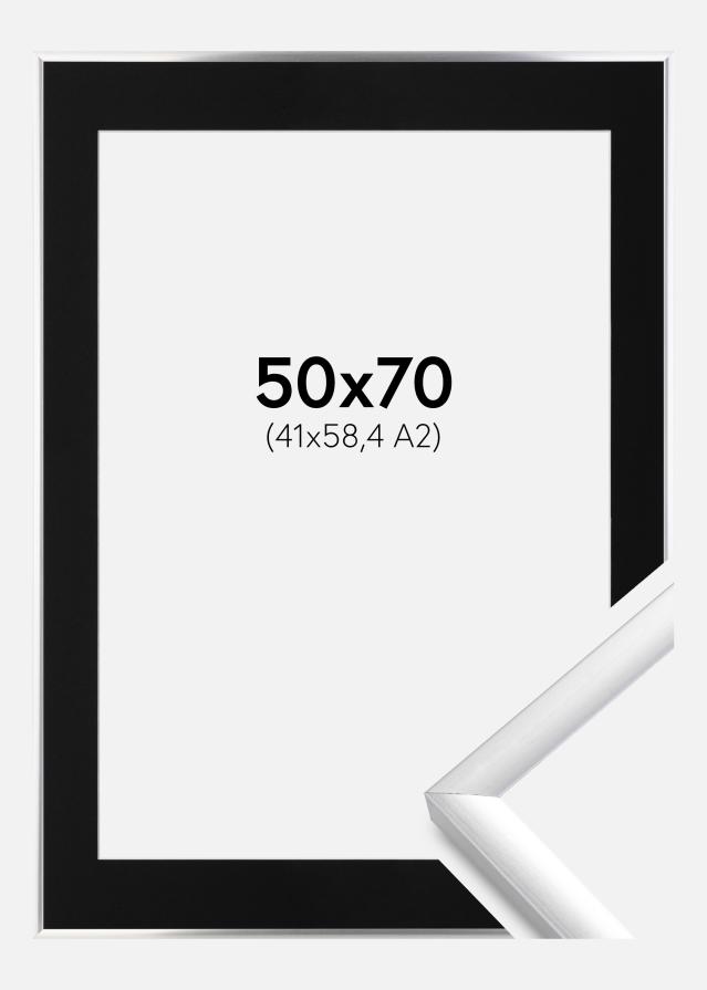 Cornice New Lifestyle Argento 50x70 cm - Passe-partout Nero 42x59,4 cm (A2)