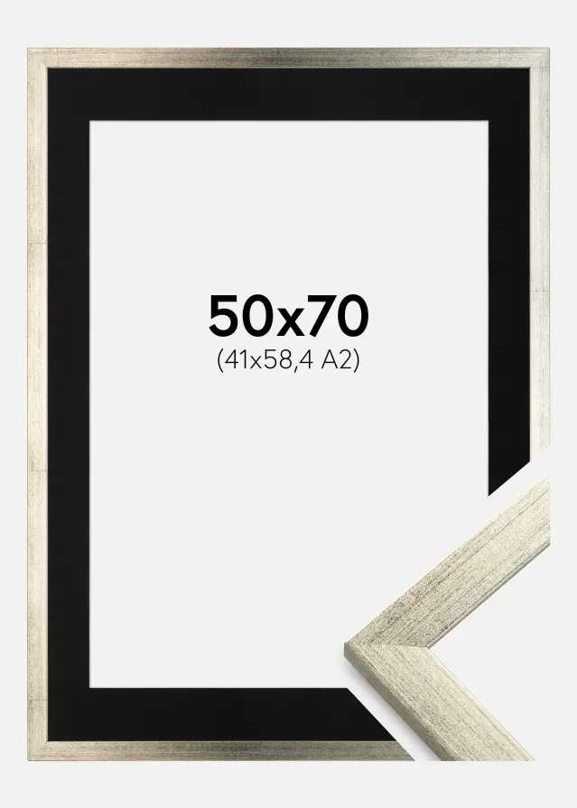 Cornice Stilren Argento 50x70 cm - Passe-partout Nero 42x59,4 cm (A2)