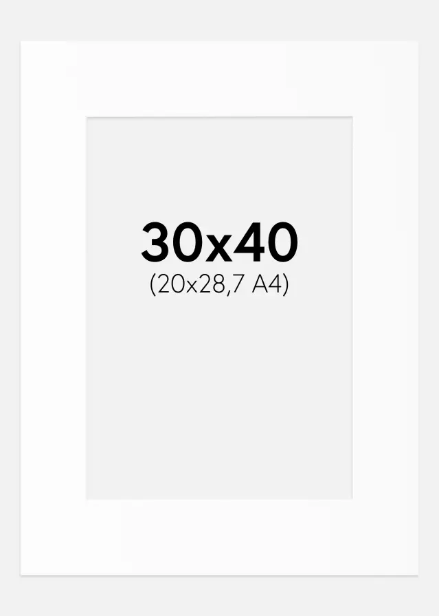 Passe-partout Bianco Standard (Bordo interno bianco) 30x40 cm (20x28,7 - A4)