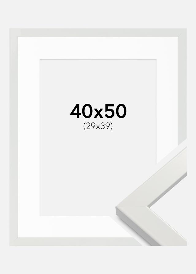 Cornice White Wood Glossy 40x50 cm - Passe-partout Bianco 30x40 cm