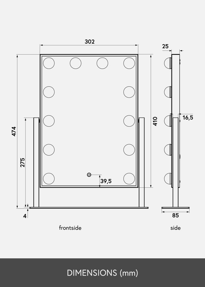 KAILA Specchio per trucco I Bianco - 36x47 cm