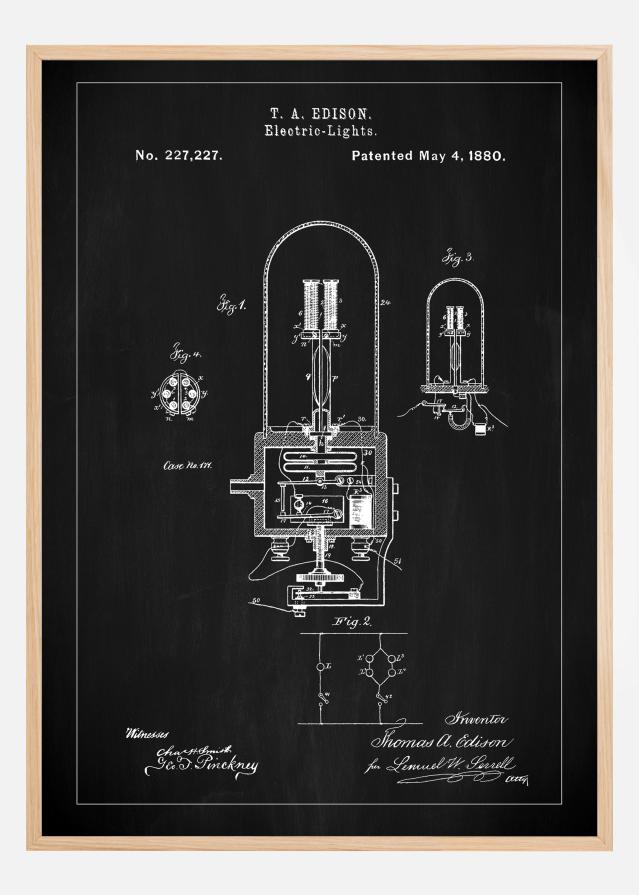 Patent Print - Edison Light - Black Poster