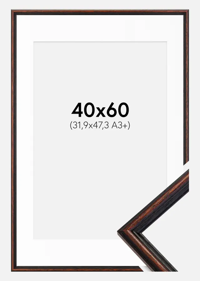 Cornice Horndal Noce 40x60 cm - Passe-partout Bianco 32,9x48,3 cm (A3+)