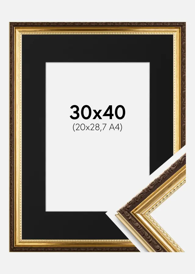 Cornice Abisko Oro 30x40 cm - Passe-partout Nero 21x29,7 cm (A4)