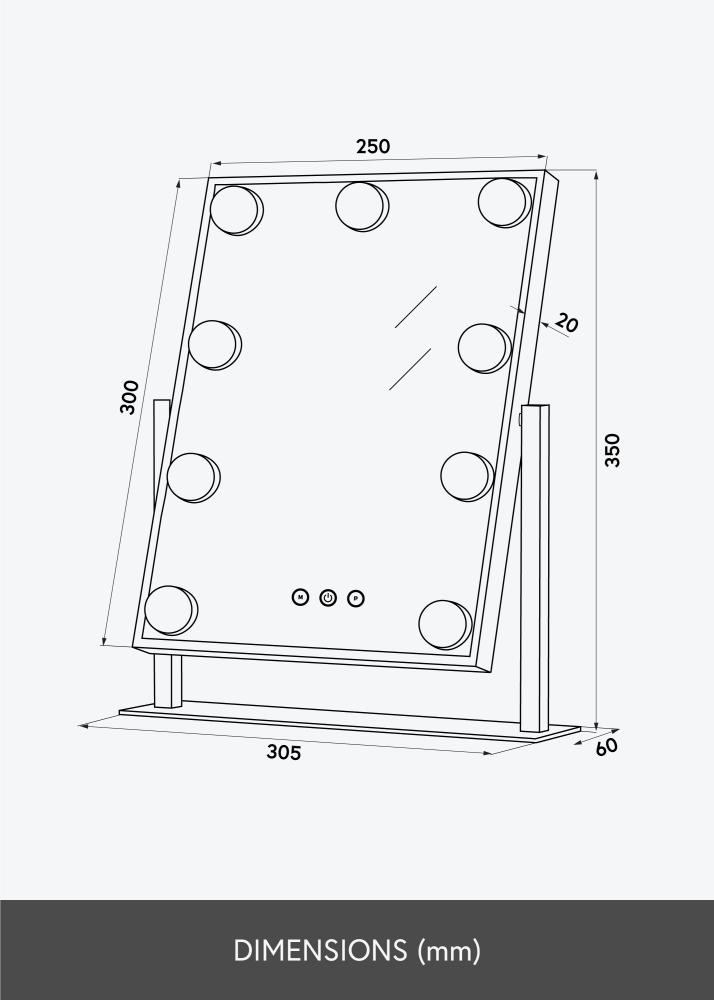 KAILA Specchio per trucco Hollywood 9 Bianco 25x30 cm