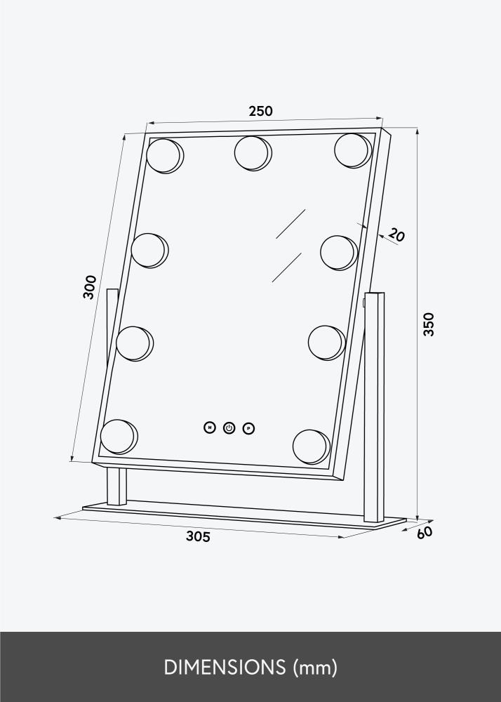 KAILA Specchio per trucco Hollywood 9 Nero 25x30 cm