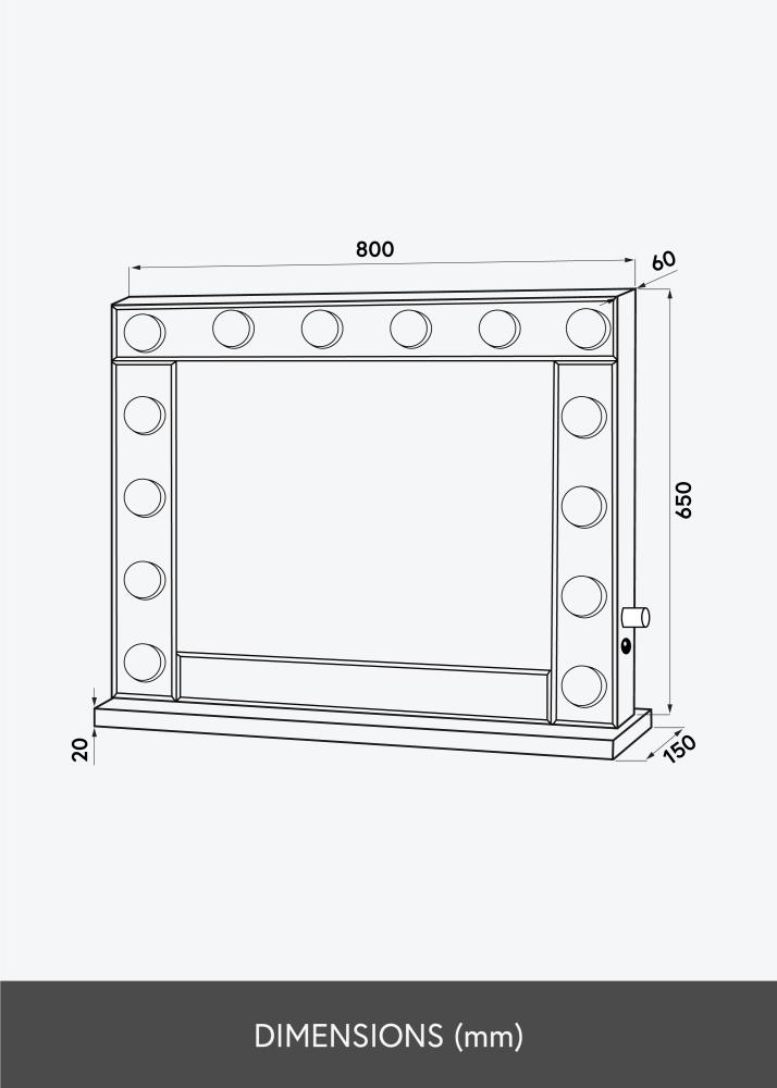 KAILA Specchio per trucco Hollywood 14 E27 Argento 80x65 cm