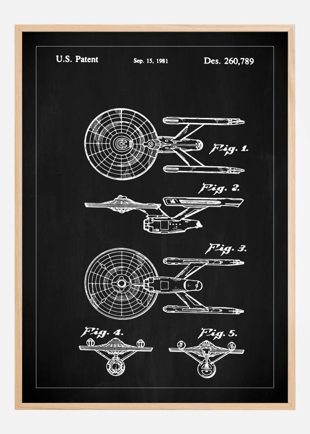 Disegni di brevetti - Star Trek - USS Enterprise - Nero Poster