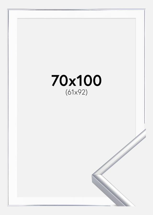 Cornice Alluminio Finitura brillante Argento 70x100 - Passe-partout Bianco 62x93