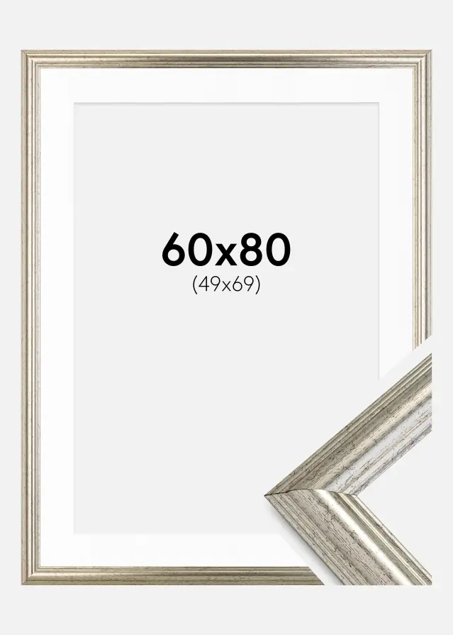 Cornice Västkusten Argento 60x80 cm - Passe-partout Bianco 50x70 cm