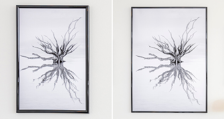 Due cornici nere lucide con immagini in bianco e nero