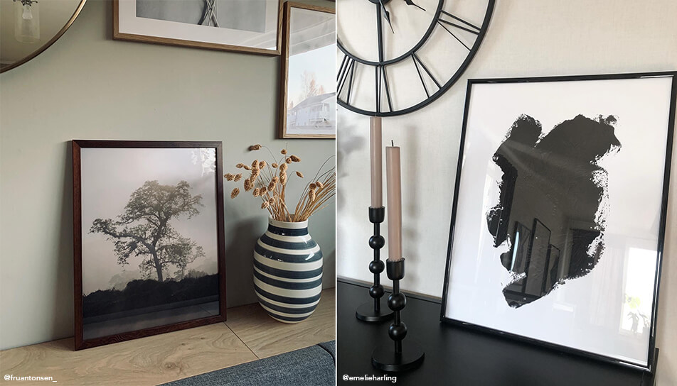 Quadri appoggiati su una credenza in soggiorno