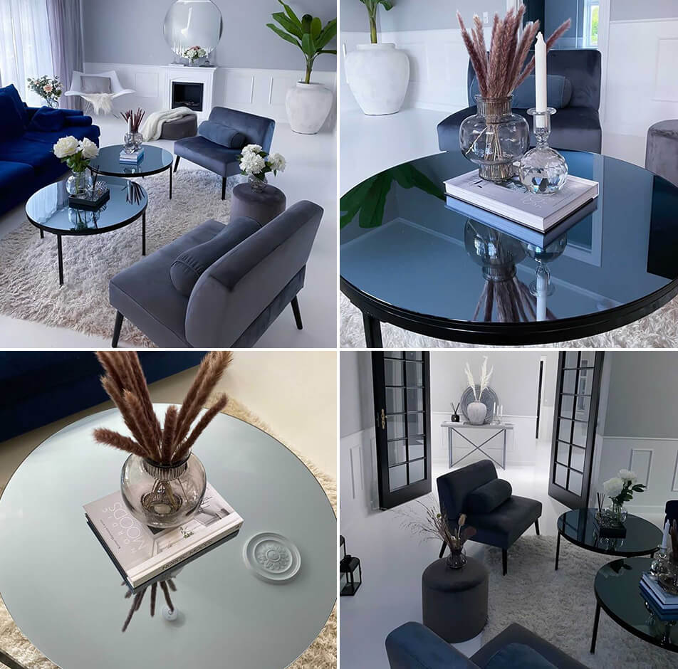 Tavolo con specchio - tavolini con piano in vetro grigio fumé