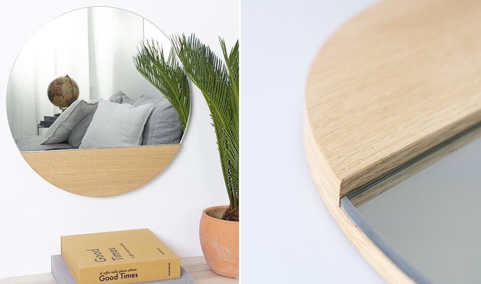 Specchio rotondo con dettagli in rovere - specchio unico