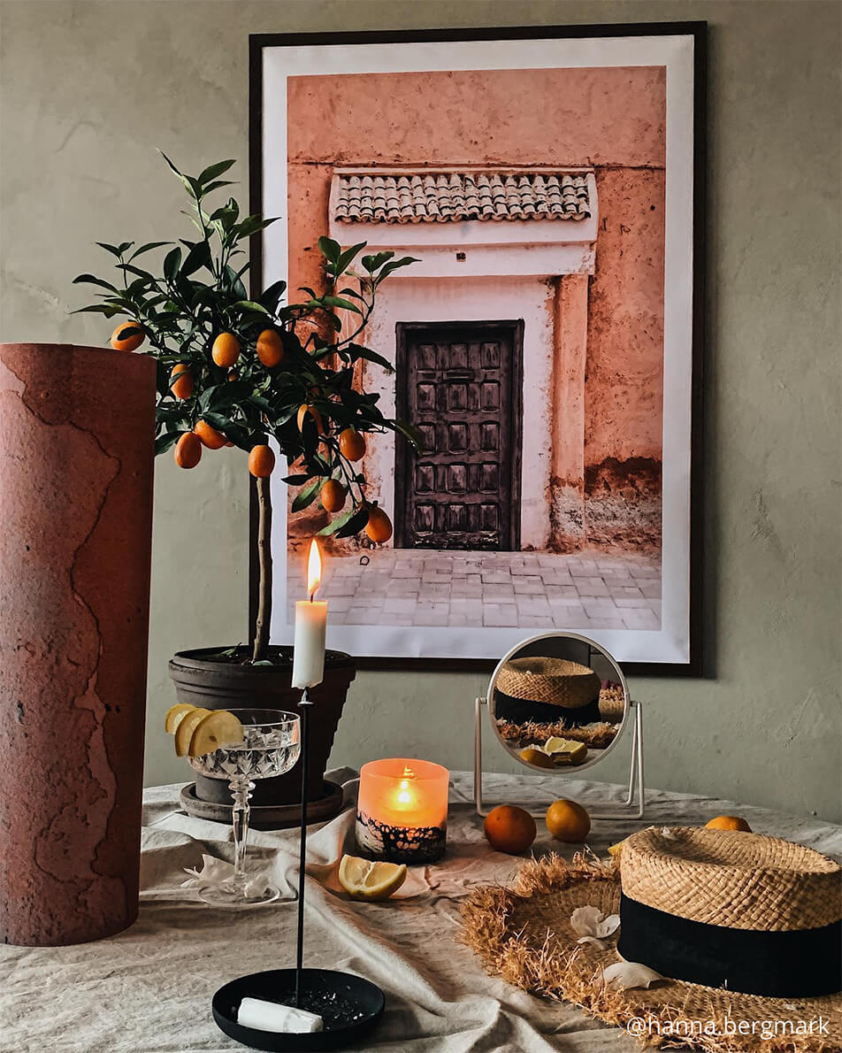 Composizione decorativa stile caldo e naturale - specchio rotondo da tavolo